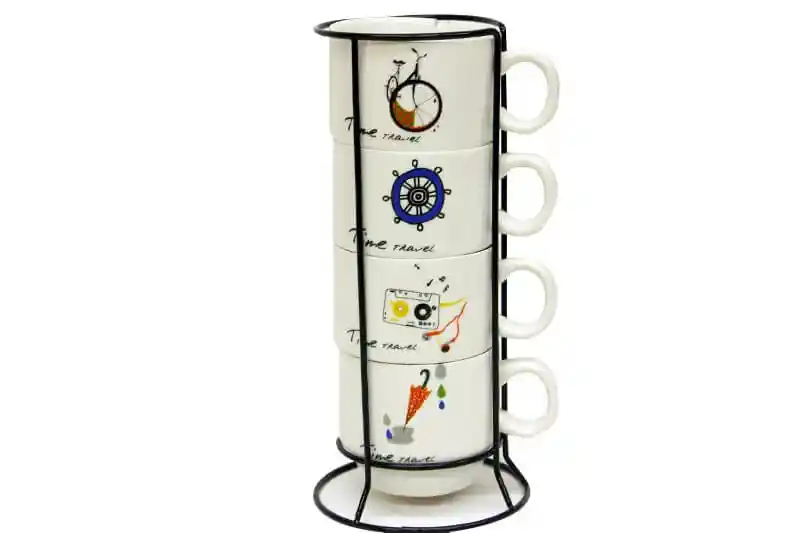 Torre De Pocillos Grande Mug Decorativos En Porcelana Diseños X4 Piezas