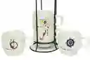 Torre De Pocillos Grande Mug Decorativos En Porcelana Diseños X4 Piezas