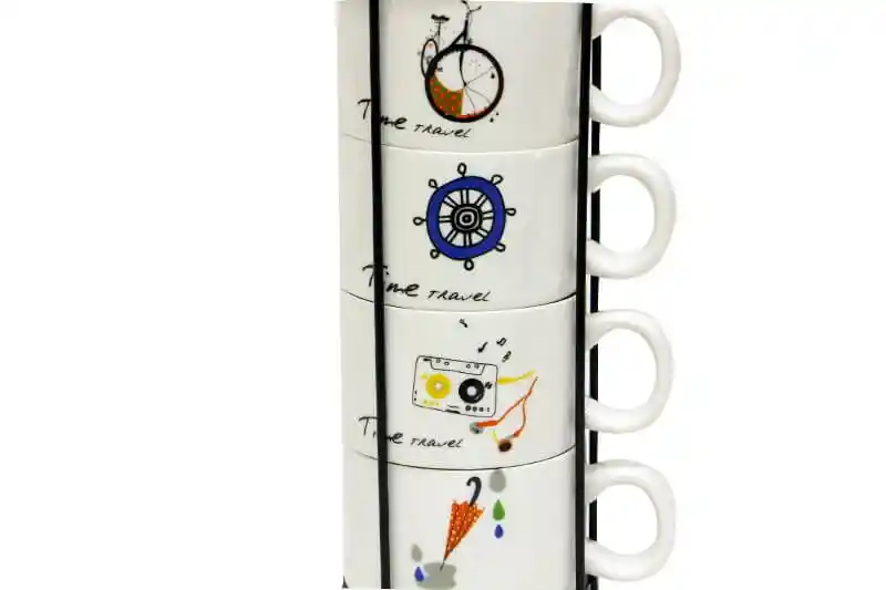Torre De Pocillos Grande Mug Decorativos En Porcelana Diseños X4 Piezas