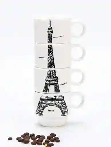 Torre De Pocillos Grande Mug Decorativos En Porcelana Torre Eiffel X4 Piezas