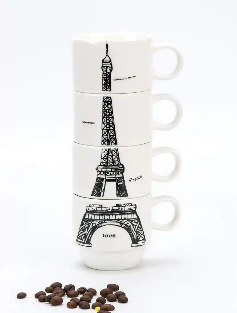 Torre De Pocillos Grande Mug Decorativos En Porcelana Torre Eiffel X4 Piezas