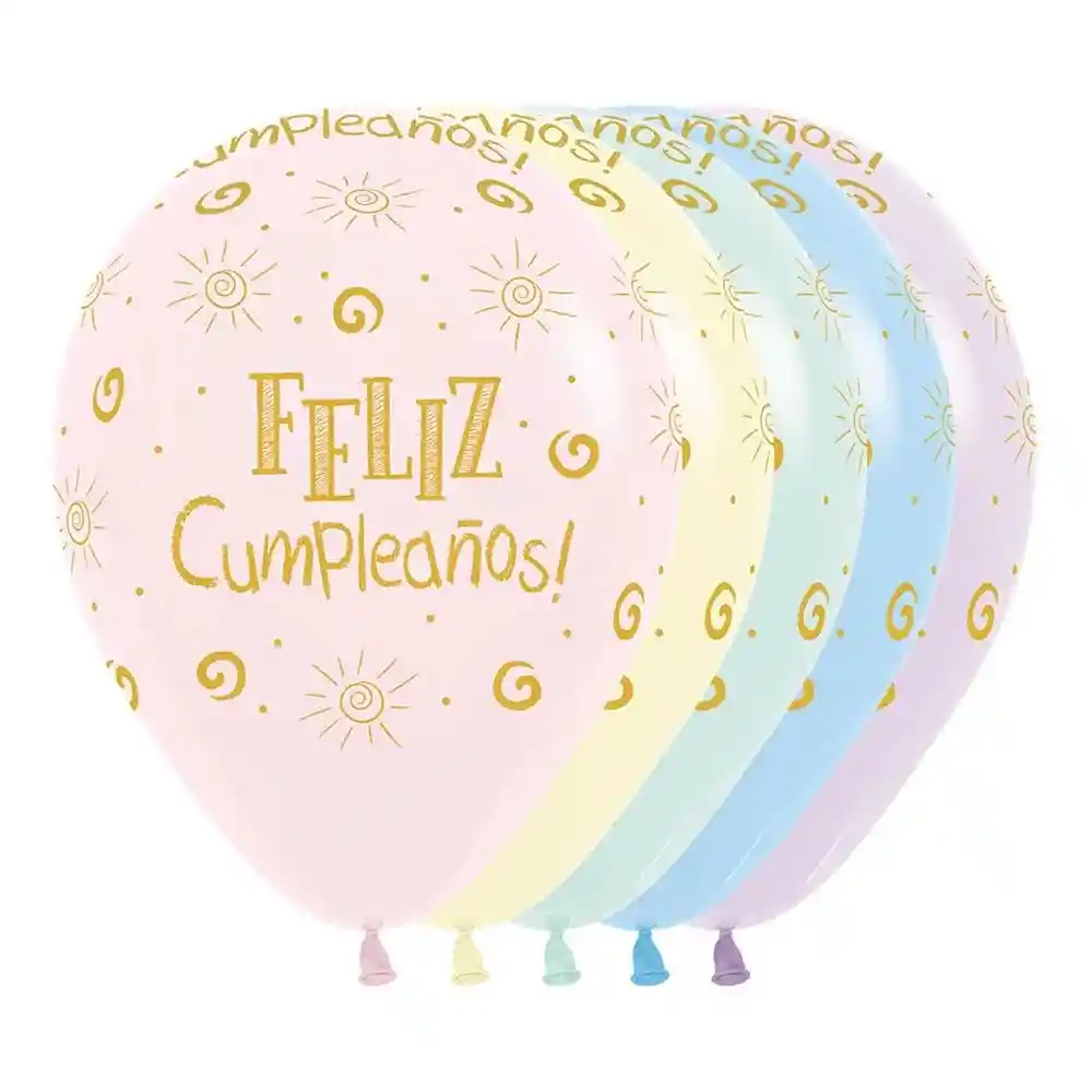 Globos Bombas Fiesta R-12 X 12 Unidades Pastel Mate Surtido Inf. Feliz Cumpleaños Rayito De Sol Sempertex