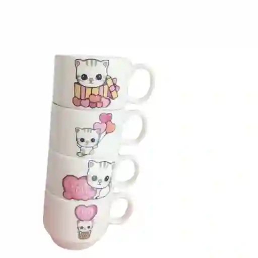 Torre De Pocillos Pequeños Mug Decorativos En Porcelana Gaticos X4 Piezas