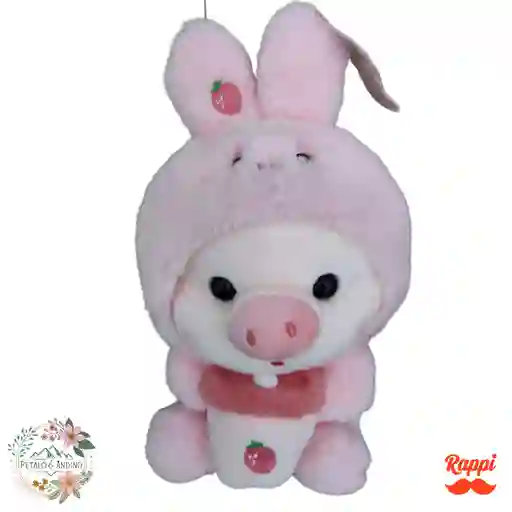 Peluche Cerdita Tierna Con Capucha De Conejita Y Fresa