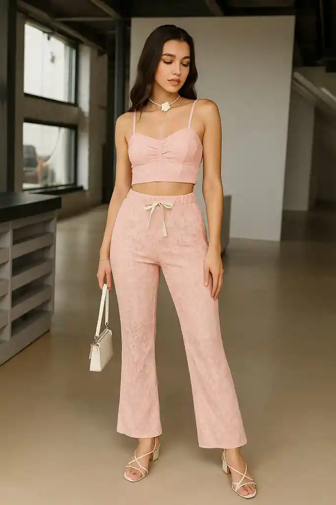 "luna Rosé" – Pantalón Palazzo Encaje Chic
