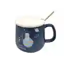Mug Taza Coleccionable Gato Astronauta Cuchara Dorada Kawaii Pocillo Cerámica Gatito