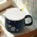 Mug Taza Coleccionable Gato Astronauta Cuchara Dorada Kawaii Pocillo Cerámica Gatito