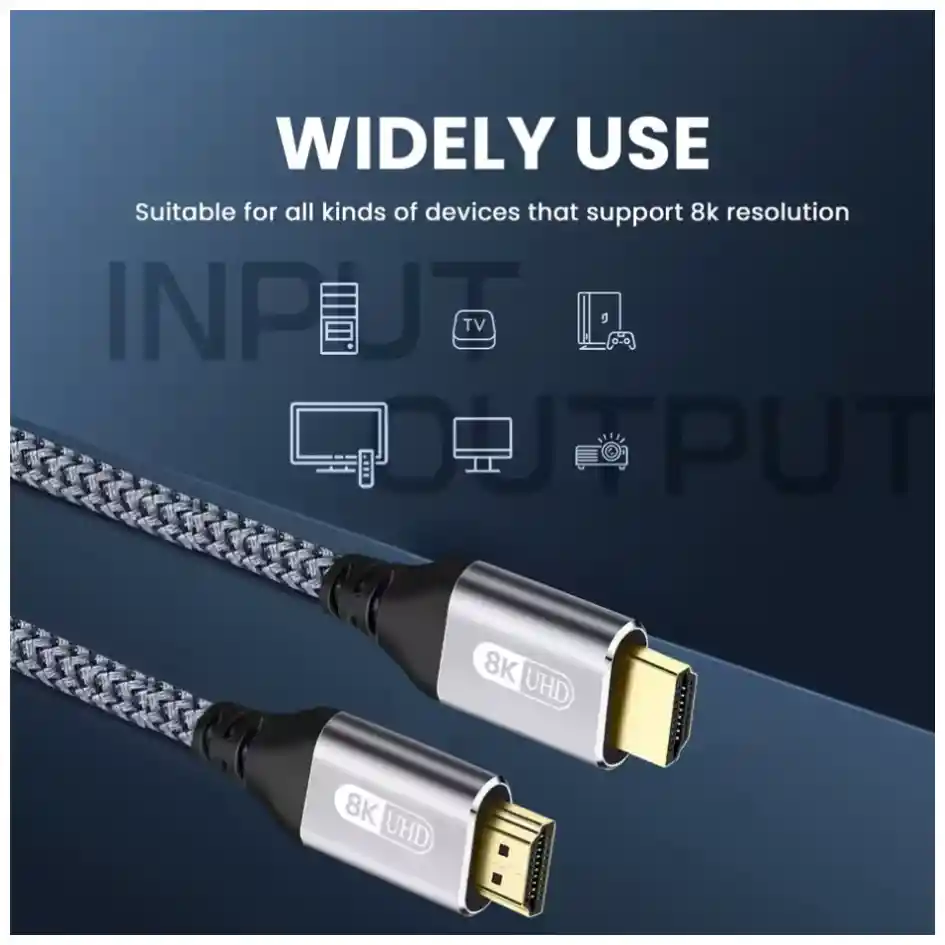 Cable Hdmi 2.1 Trenzado 2m - 8k / 60hz Flexible Chapado Oro