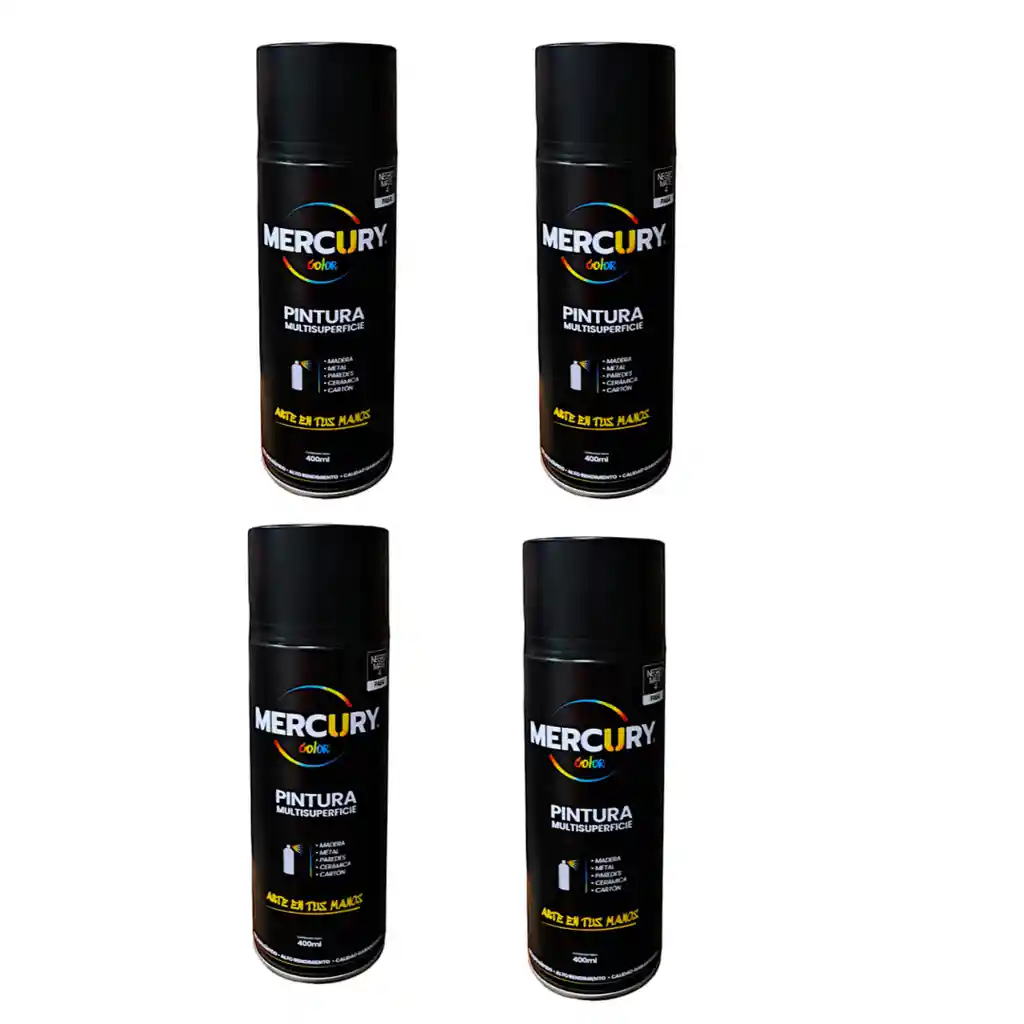 4 Unidades Pintura En Aerosol Negro Brillante