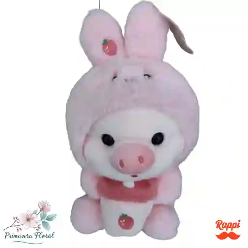 Peluche Cerdita Tierna Con Capucha De Conejita Y Fresa