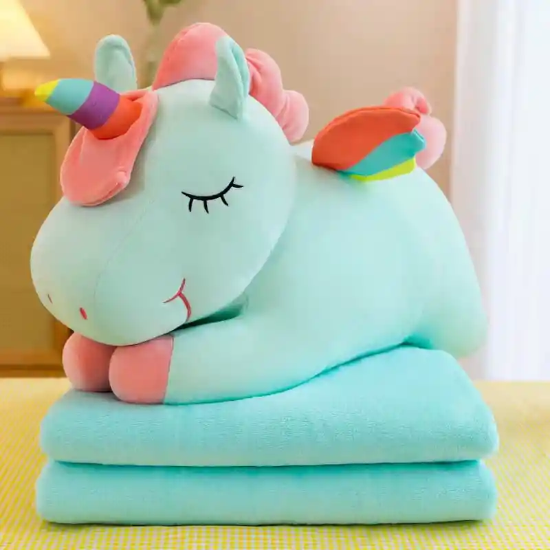 Peluche Con Cobija Unicornio Verde Agua O Salmon