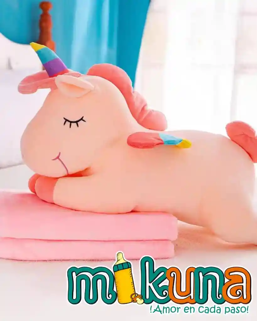 Peluche Con Cobija Unicornio Verde Agua O Salmon