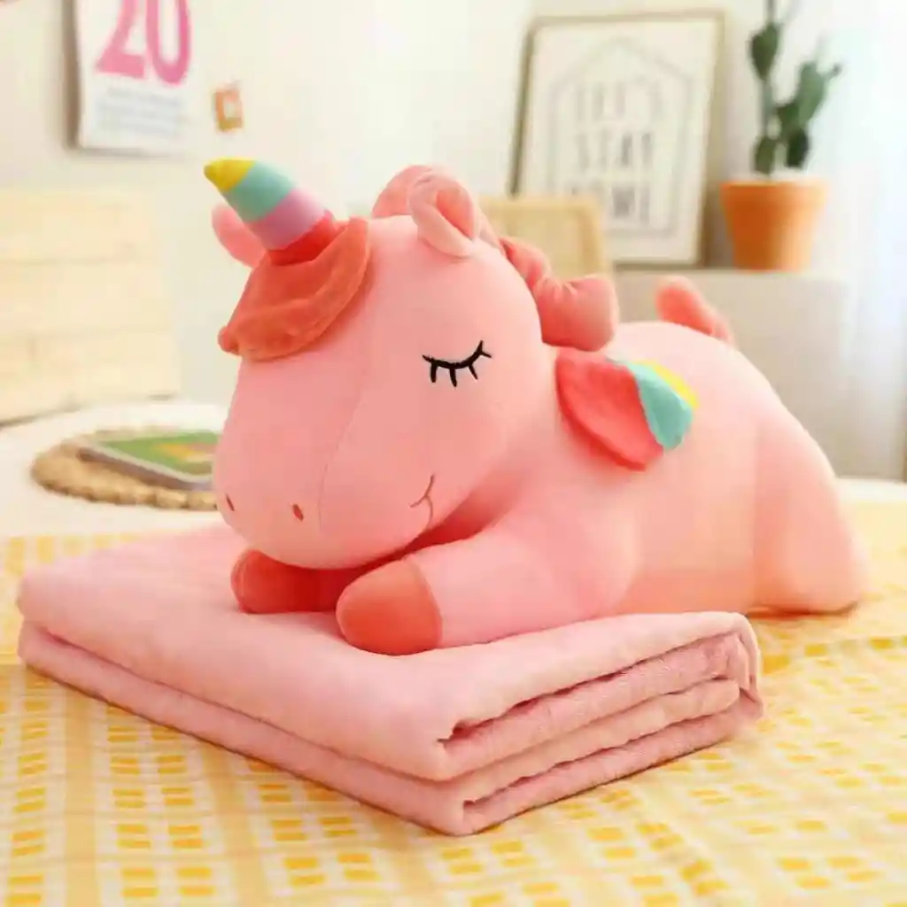 Peluche Con Cobija Unicornio Verde Agua O Salmon