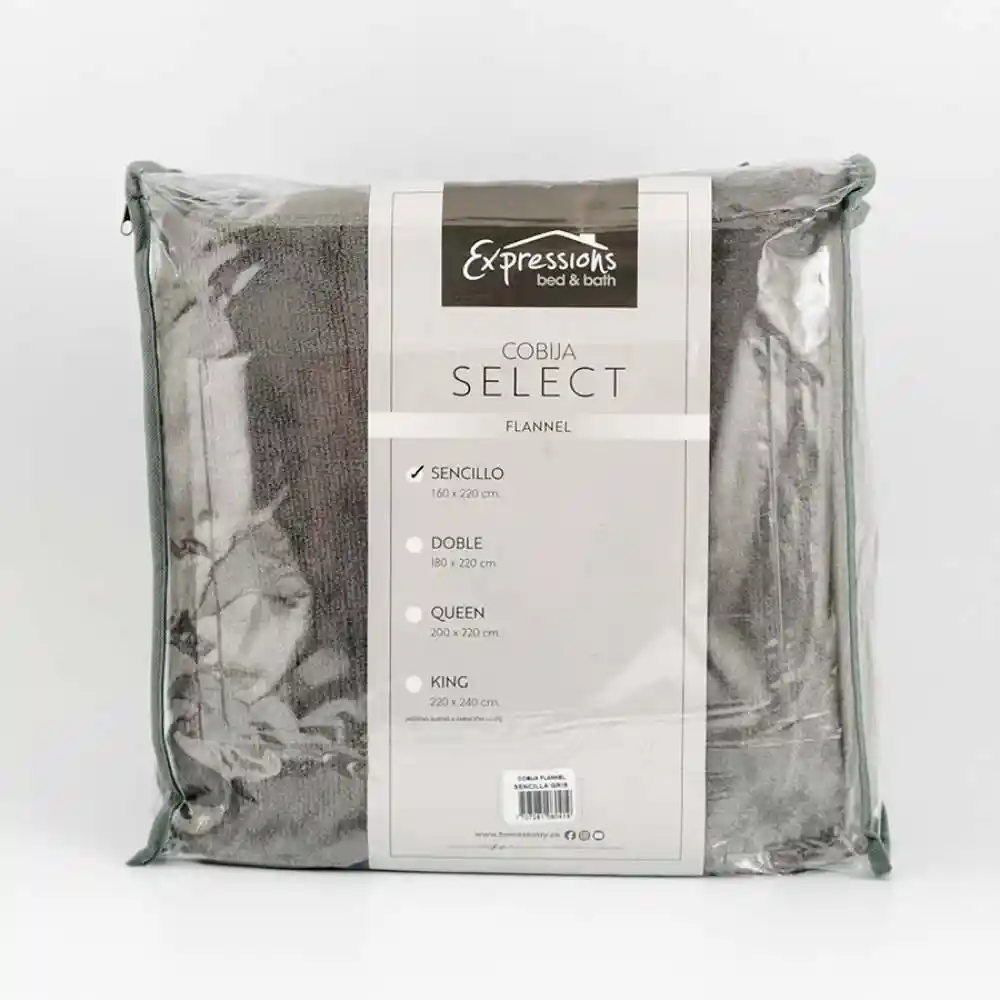 Cobija Expressions Flannel Sencillo 160x220cm Gris Poliester