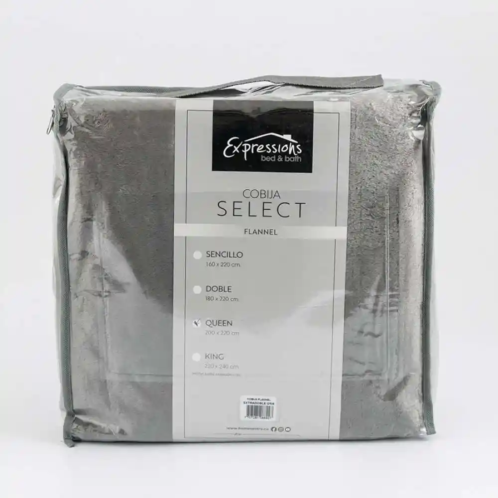Cobija Expressions Flannel Queen 200x220cm Gris Poliester