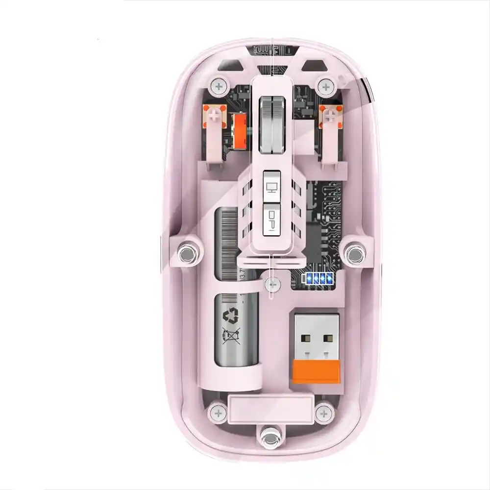 Mouse Doble Conexion Seisa Transparente / Bluetooth + Recpetor (rosado Y Naranja)