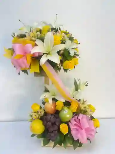 Arreglo Base Doble De Rosa Y Fruta