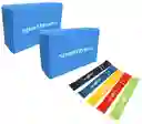 Cubo Yoga Bloque Azul + Kit 5 Banda Elástica Gym Pilates Fitness