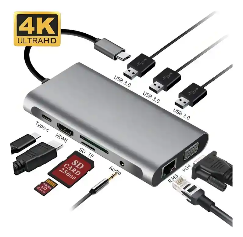 Adaptador Hub 4k 11 En 1 Usb-c Multipuertos