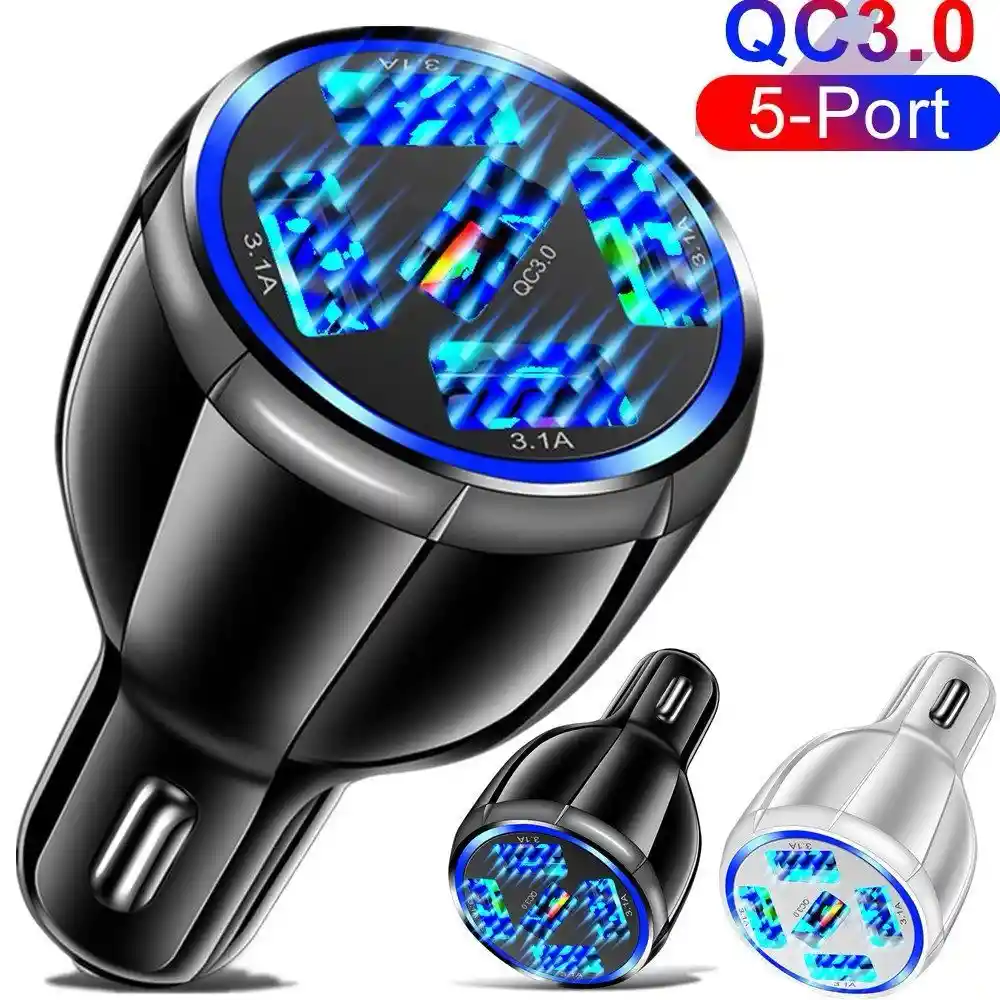 Cargador Carro 15a Rápidos 5 Puertos Usb Qc3.0