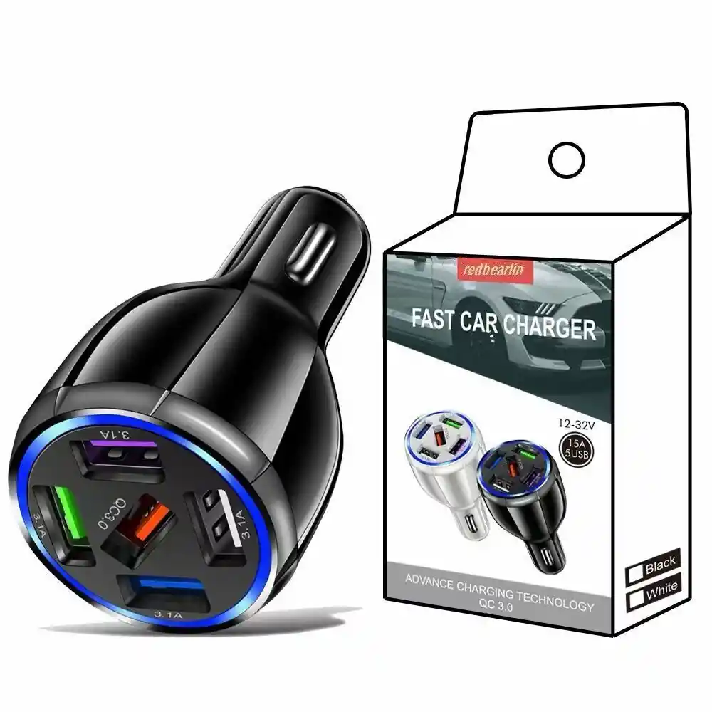 Cargador Carro 15a Rápidos 5 Puertos Usb Qc3.0