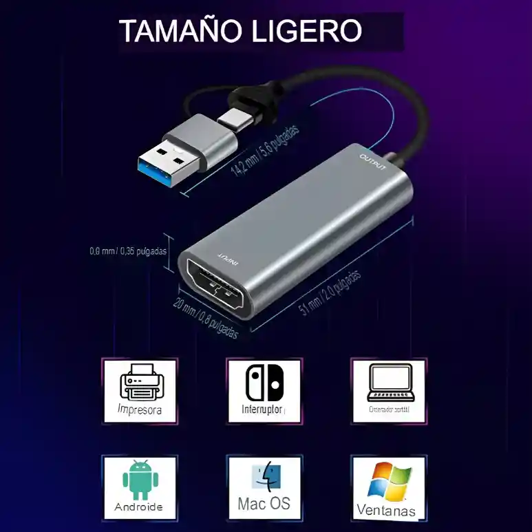 Tarjeta De Captura Video Hdmi Dual 4k 30hz@1080p Usb C/usb
