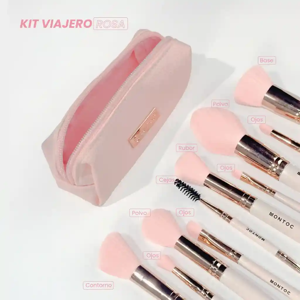 Montoc Kit Brochas Viajero Rosa X10