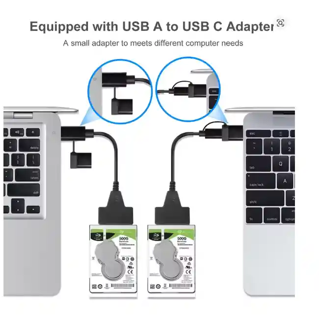 Cable Sata Usb Adaptador Tipo C Y 3.0 Doble Salida Disco Ssd Negro