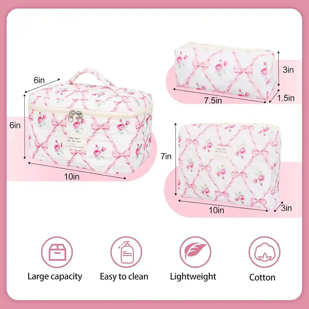 3 Cosmetiqueras Bolso Organizador Maquillaje Viaje Acolchado