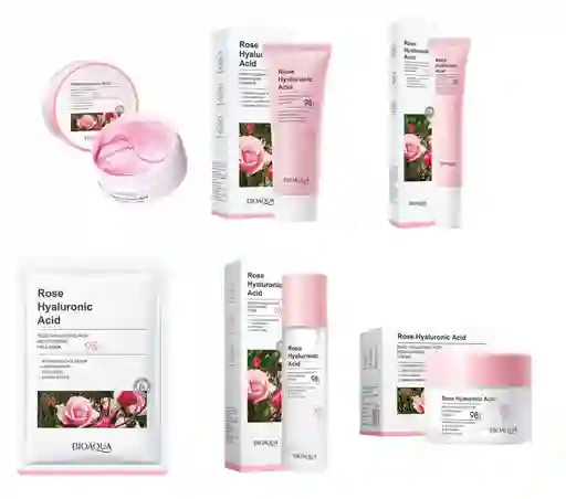 Kit Rosas Acido Hialuronico (jabon, Tonico, Parches, Contorno Ojos, Crema Y Mascara) Bioaqua