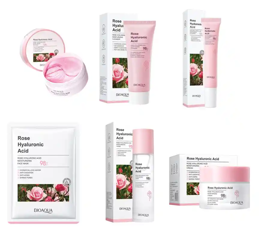 Kit Rosas Acido Hialuronico (jabon, Tonico, Parches, Contorno Ojos, Crema Y Mascara) Bioaqua