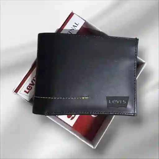 Billetera Hombre Levis Cuero Genuino De Alta Calidad Negro - Grabado
