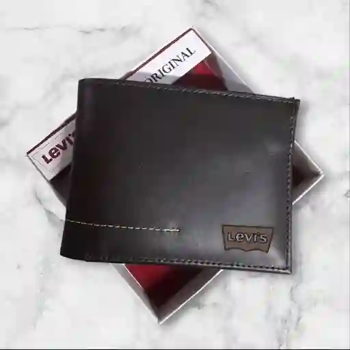 Billetera Hombre Levis Cuero Genuino De Alta Calidad Cafe - Grabado