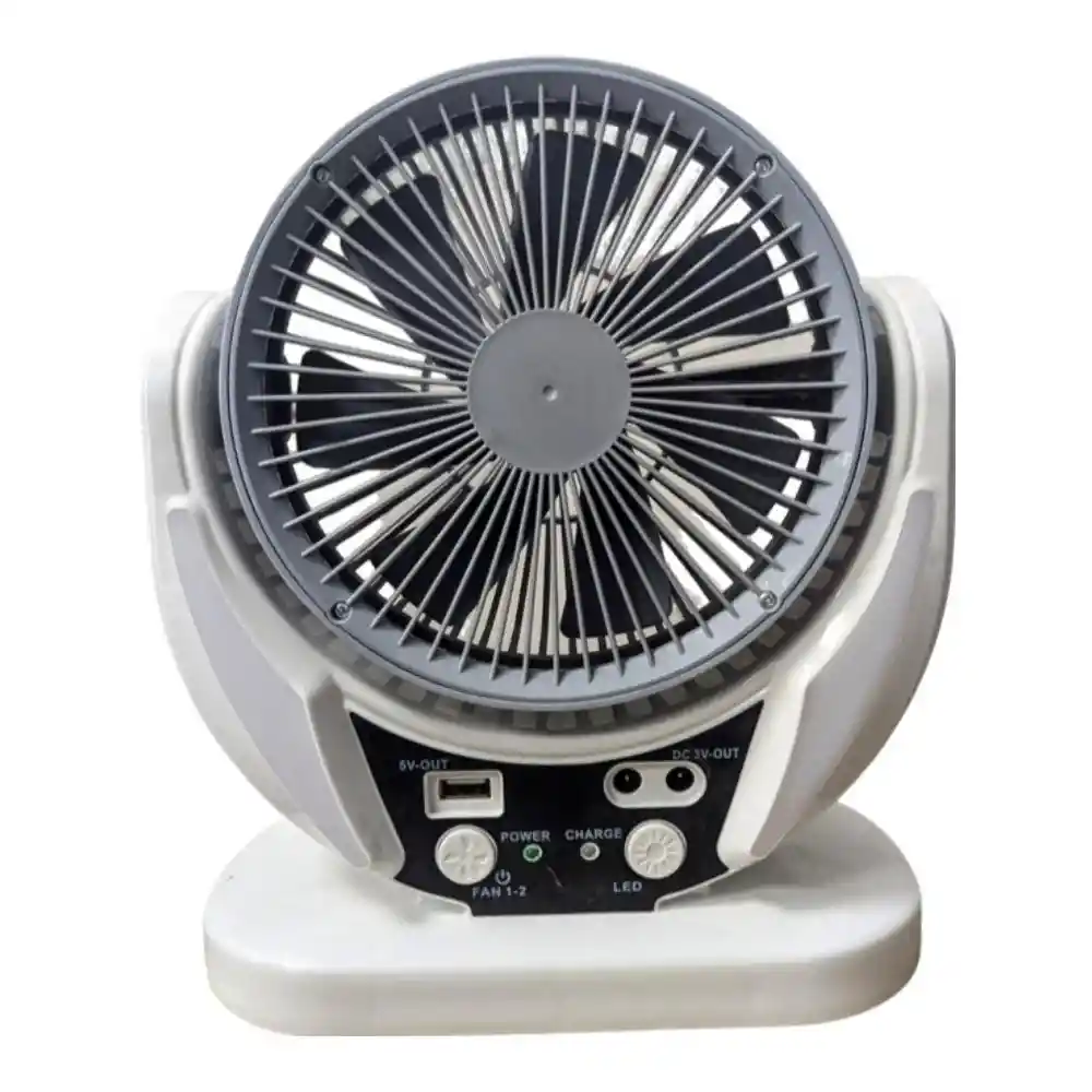 Ventilador Solar Recargable Con Cargador Y Bombillo 8025