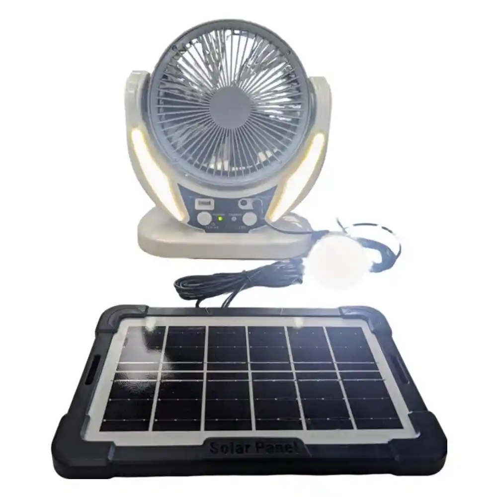 Ventilador Solar Recargable Con Cargador Y Bombillo 8025