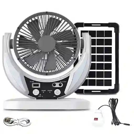 Ventilador Solar Recargable Con Cargador Y Bombillo 8025