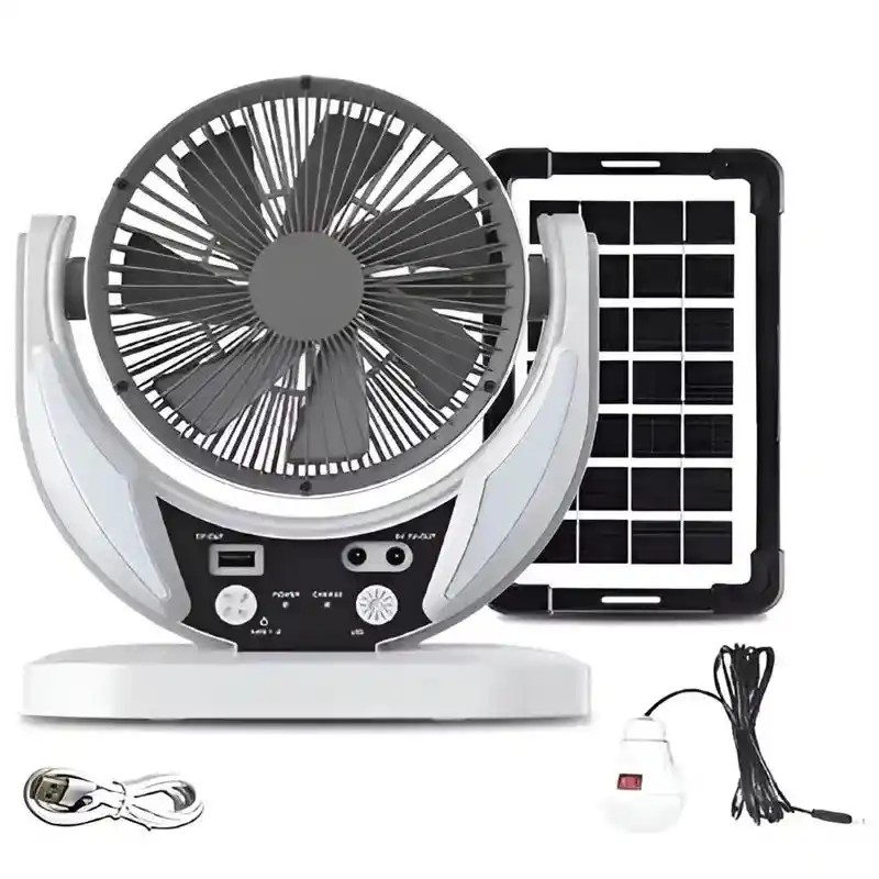 Ventilador Solar Recargable Con Cargador Y Bombillo 8025
