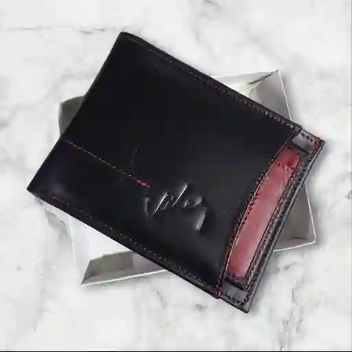 Billetera Hombre Velez Cuero Genuino De Alta Calidad Color Negra Con Rojo - Tarjetero Independiente - Grabado