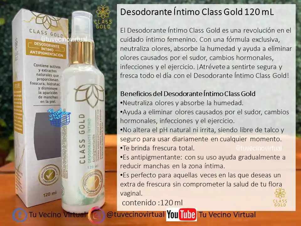 Crema Dermoaclarante 60 Ml Mas Desodorante Intimo Class Gold
