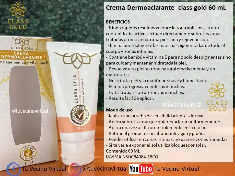 Crema Dermoaclarante 60 Ml Mas Desodorante Intimo Class Gold