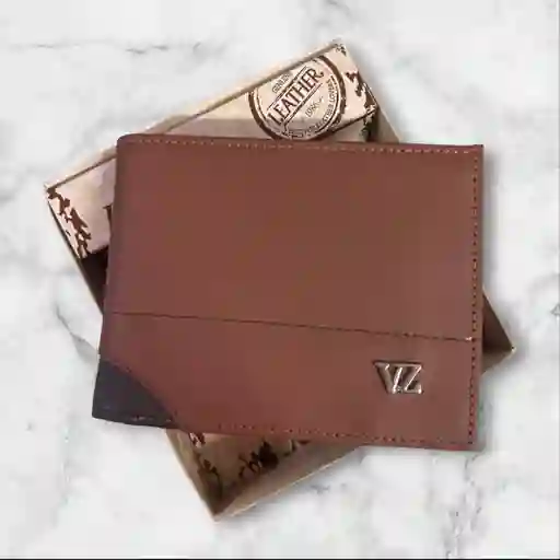 Billetera Hombre Velez Cuero Genuino De Alta Calidad Color Cafe Caramel - Grabado