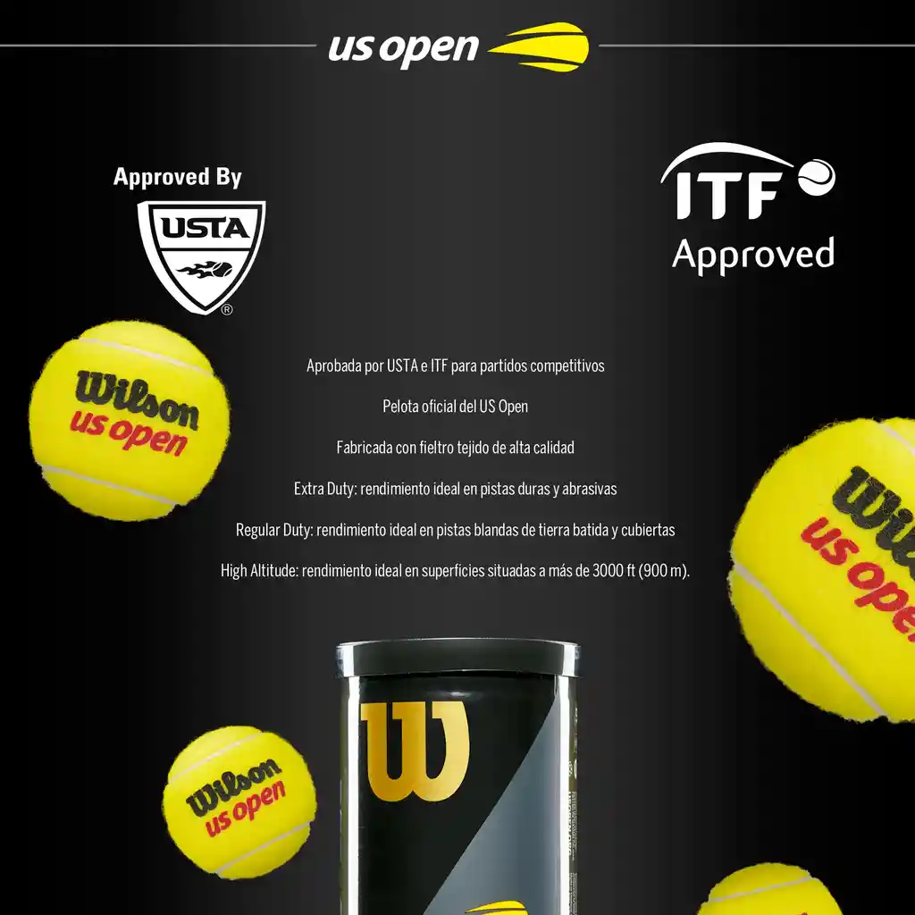 Pelotas Tenis Wilson Oficial Us Open Extra Duty (tarro X 3 Und)