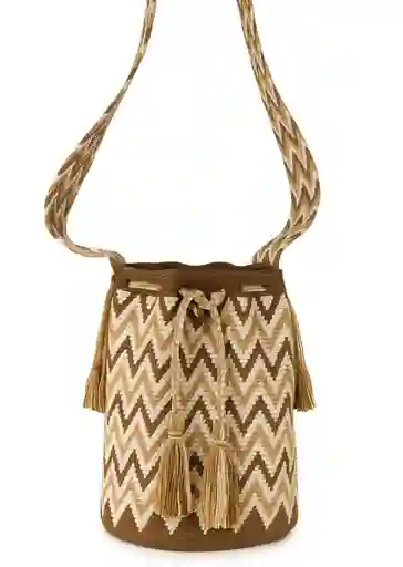 Mochila Wayuu Artesanal Tejida A Mano - Diseño Étnico En Tonos Tierra