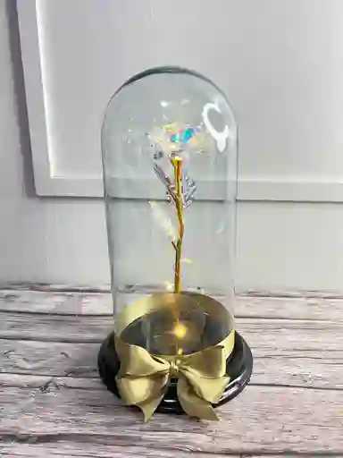 Rosa Tornasolada Con Luz En Urna De Cristal