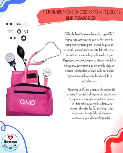 Kit Fonendo+tensiometro Gmd Rappaport Rosado Neon