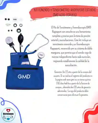 Kit Fonendo + Tensiometro Rappaport Gmd Azul Ceruleo