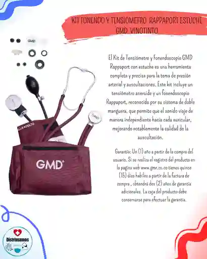 Kit Fonendo + Tensiometro Rappaport Gmd Vinotinto