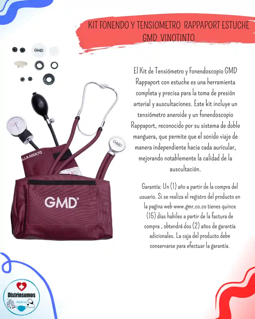 Kit Fonendo + Tensiometro Rappaport Gmd Vinotinto