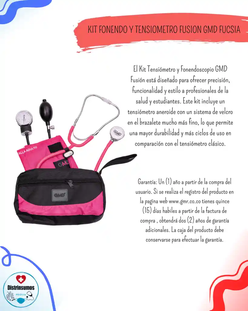 Kit Fonendo + Tensiometro Fusion Gmd Base Negro Fucsia