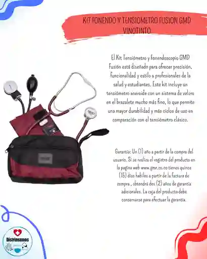 Kit Fonendo +tensiometro Fusion Gmd Base Negro Vinotinto